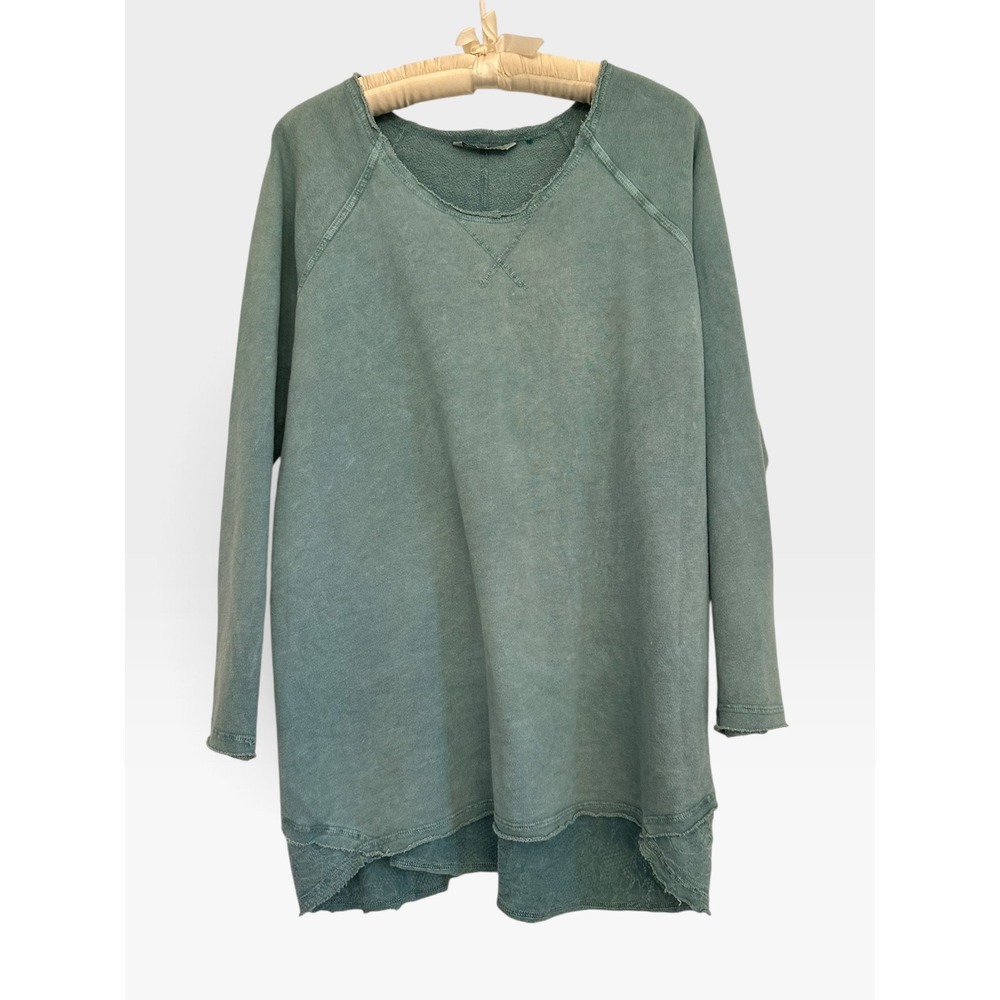 Soft Surroundings Blue-green Lace Back Tunic Sweatshirt French Terry Boho READ